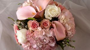 Preview wallpaper roses, calla lilies, hydrangea, tea tree, bouquet, tenderness, fabric