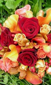 Preview wallpaper roses, calla lilies, orchids, flowers, flower, grass