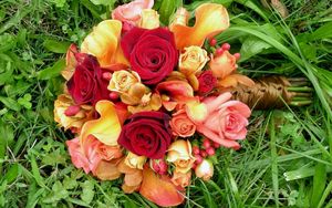 Preview wallpaper roses, calla lilies, orchids, flowers, flower, grass