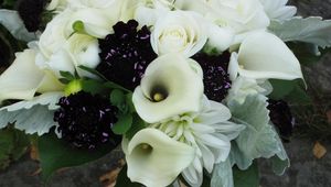 Preview wallpaper roses, calla lilies, white, flowers, bouquets, composition