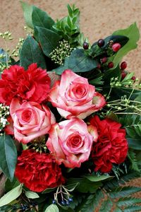 Preview wallpaper roses, carnations, flowers, leaves, herbs, composition, flavor