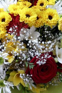 Preview wallpaper roses, chrysanthemums, carnations, gypsophila, bouquet, decor