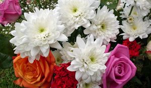Preview wallpaper roses, chrysanthemums, flowers, carnations, gypsophila, bouquet
