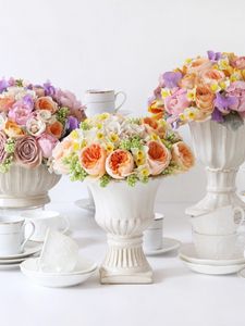 Preview wallpaper roses, daffodils, ranunkulyus, flowers, bouquets, vases, porcelain