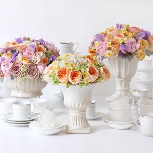 Preview wallpaper roses, daffodils, ranunkulyus, flowers, bouquets, vases, porcelain