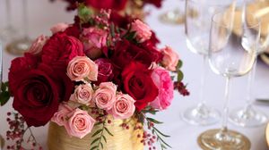 Preview wallpaper roses, design, berries, wine glasses, table