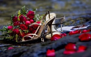 Preview wallpaper roses, flower, petals, romance, shoes