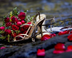 Preview wallpaper roses, flower, petals, romance, shoes