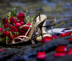 Preview wallpaper roses, flower, petals, romance, shoes