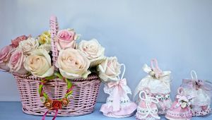 Preview wallpaper roses, flowers, basket, bells, bows