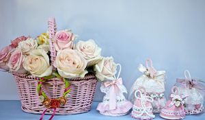 Preview wallpaper roses, flowers, basket, bells, bows