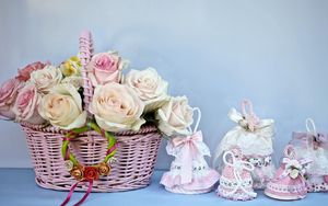 Preview wallpaper roses, flowers, basket, bells, bows