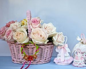 Preview wallpaper roses, flowers, basket, bells, bows