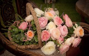 Preview wallpaper roses, flowers, basket, composition, decor