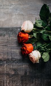 Preview wallpaper roses, flowers, bouquet, wood, composition