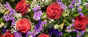 Preview wallpaper roses, flowers, bouquet, gypsophila, beauty