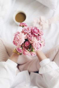 Preview wallpaper roses, flowers, bouquet, hands, aesthetics