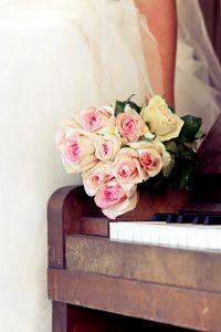 Preview wallpaper roses, flowers, bouquet, piano, music, bride