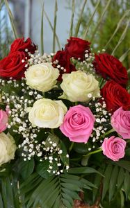 Preview wallpaper roses, flowers, bouquet, decoration, gypsophila, beauty