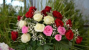 Preview wallpaper roses, flowers, bouquet, decoration, gypsophila, beauty