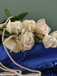 Preview wallpaper roses, flowers, bouquet, pearls, beads, pillow