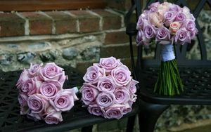 Preview wallpaper roses, flowers, bouquets, three, bench, chair