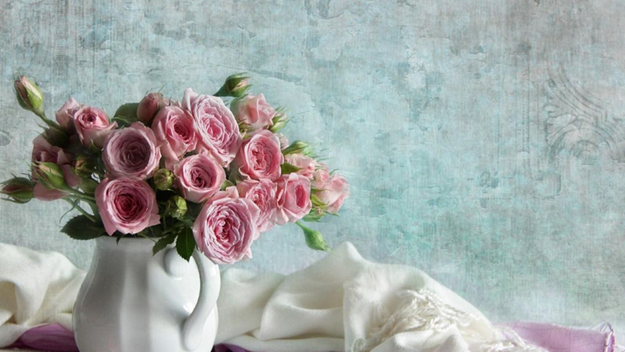Wallpaper roses, flowers, bouquets, pot, scarf, petal
