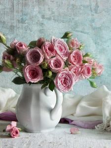 Preview wallpaper roses, flowers, bouquets, pot, scarf, petal