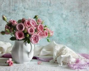 Preview wallpaper roses, flowers, bouquets, pot, scarf, petal