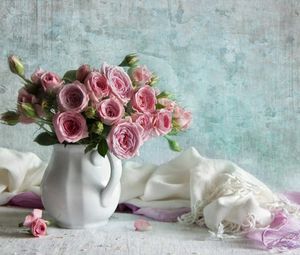 Preview wallpaper roses, flowers, bouquets, pot, scarf, petal