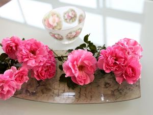 Preview wallpaper roses, flowers, bowl, tray