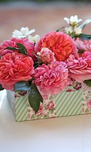 Preview wallpaper roses, flowers, buds, box, gift, surprise, cup