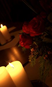 Preview wallpaper roses, flowers, candles, fire, aesthetics, dark