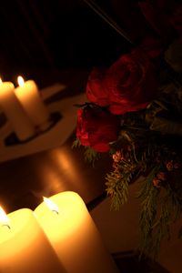 Preview wallpaper roses, flowers, candles, fire, aesthetics, dark