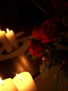 Preview wallpaper roses, flowers, candles, fire, aesthetics, dark