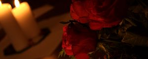 Preview wallpaper roses, flowers, candles, fire, aesthetics, dark