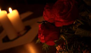 Preview wallpaper roses, flowers, candles, fire, aesthetics, dark