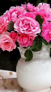 Preview wallpaper roses, flowers, flower, pitcher, table