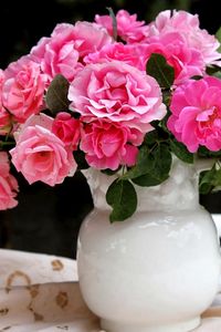 Preview wallpaper roses, flowers, flower, pitcher, table