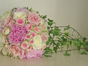 Preview wallpaper roses, flowers, flower, beads, decoration, herbs, twigs, beautiful