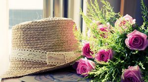 Preview wallpaper roses, flowers, flower, green, hat, picture