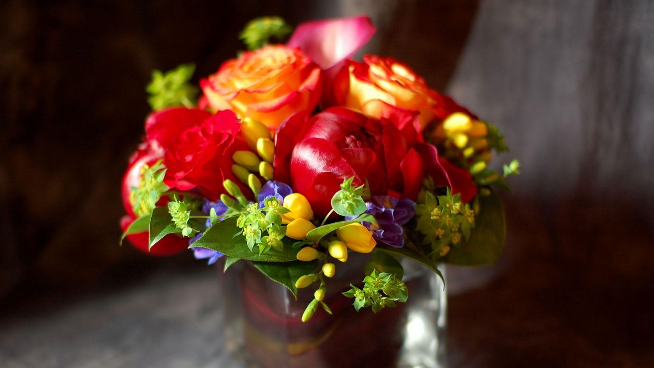 Wallpaper roses, flowers, freesia, bouquet, composition, glass