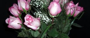 Preview wallpaper roses, flowers, gypsophila, flower, vase