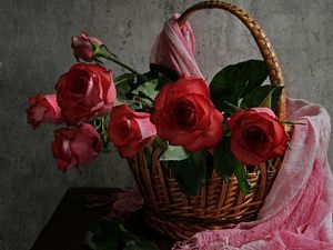 Preview wallpaper roses, flowers, leaves, trash, tippet, table, wall