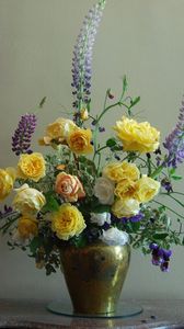 Preview wallpaper roses, flowers, lupine, flower, vase, green