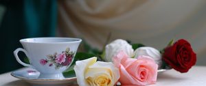 Preview wallpaper roses, flowers, tea, marshmallows, romance