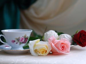 Preview wallpaper roses, flowers, tea, marshmallows, romance