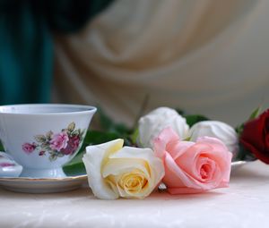 Preview wallpaper roses, flowers, tea, marshmallows, romance