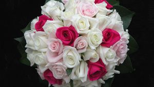 Preview wallpaper roses, flowers, white, pink, flower, leaf, design, beautifully