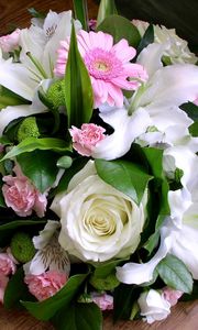 Preview wallpaper roses, gerbera, alstroemeria, lilies, carnations, bouquets, greens